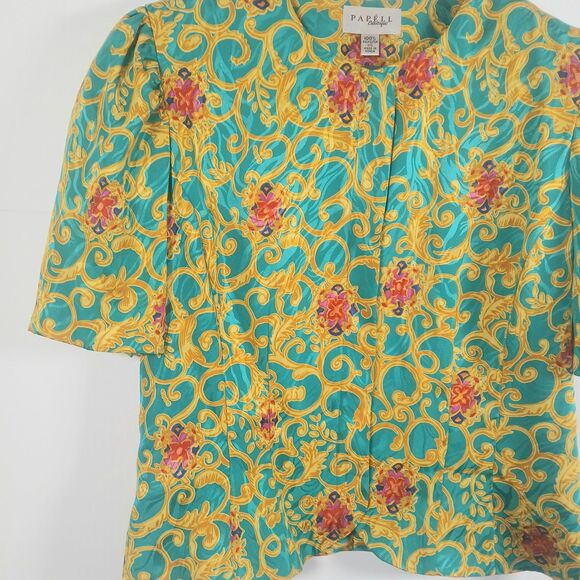 Papèll Boutique Vintage Green Gold Floral Two Piece Jacket And Skirt Set 14 EUC - Picture 3 of 16